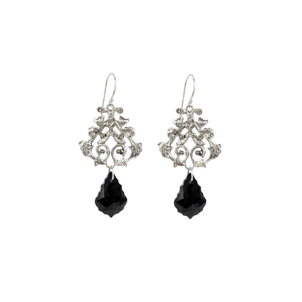 VIRGINS SAINTS & ANGELS VSA Vine Drop Earrings in Silver & Jet